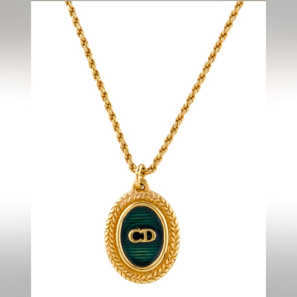 Christian Dior Gold and Green Pendant Necklace